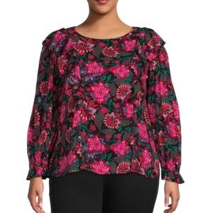 Terra & Sky Women's Plus Size Ruffled Print Top 2X